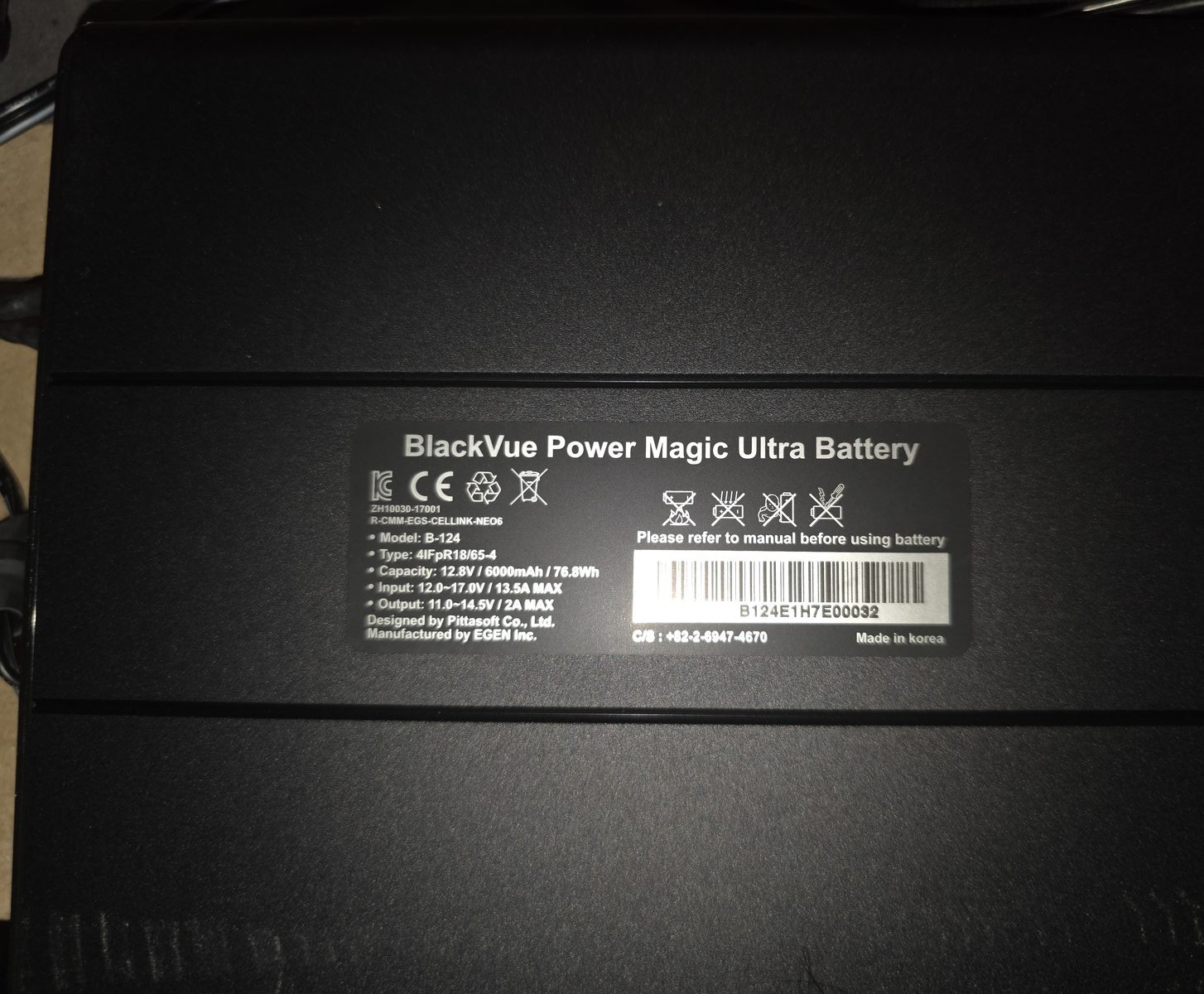 The Power Magic Ultra label — LiFePO4, 12.8 V / 76.8 Wh, made by EGEN, the same company behind the Cellink NEO.